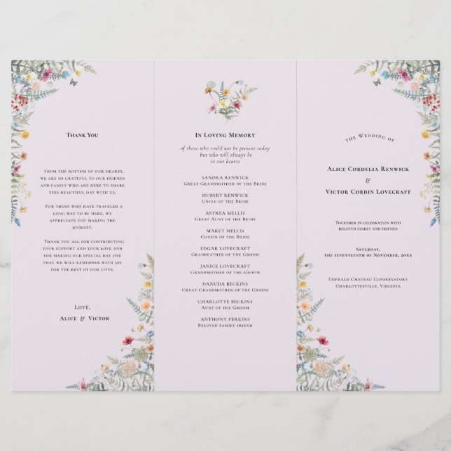 Folheto do Programa Simples de Casamento de Lavand (Frente)