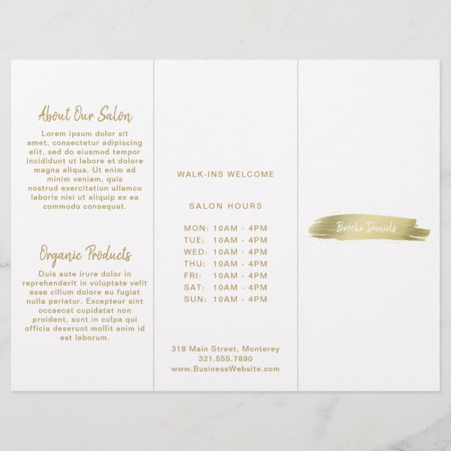 Folheto Dourado sobre Salão Simples e Elegante (Frente)
