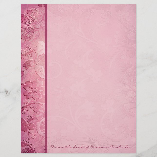 Folheto Floral Rosa Personalizado Letterhead (Frente)