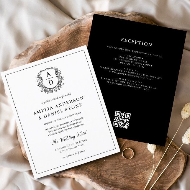 Folheto Formal Monograma Casamento Código QR (Criador carregado)