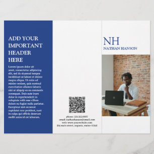 Folheto Moderno do Monograma Azul Simples