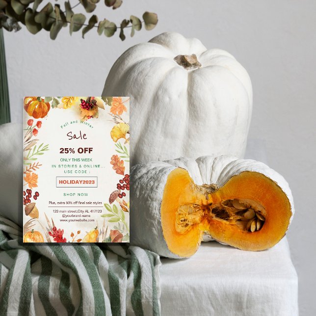 folheto para promoção de vendas de feriado floral (floral holiday sale promotion flyer. orange and brown autumn sale promotion marketing flyer.)