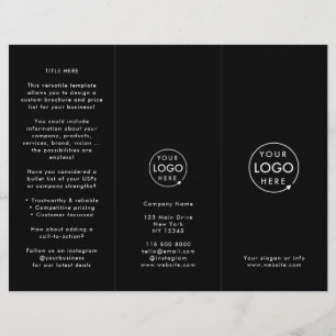 Folheto preto moderno com marca comercial