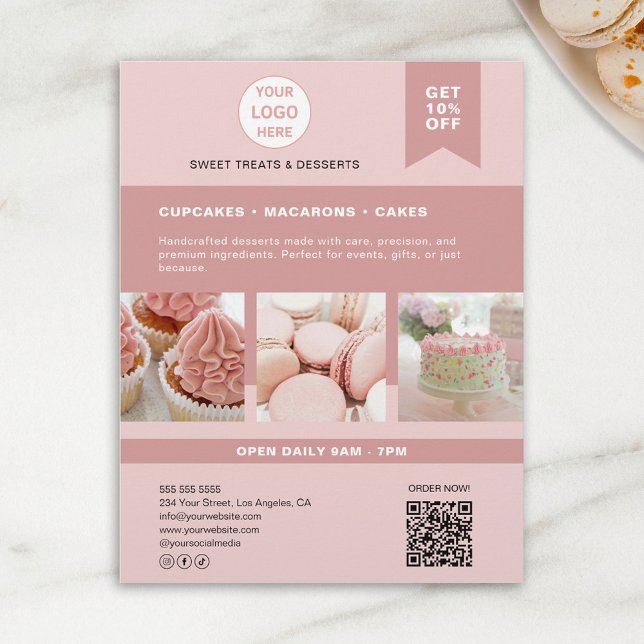 Folheto rosa do logotipo personalizado da padaria (Bakery Custom Logo Pink Flyer)