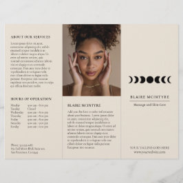 Folheto Triplo Elegante das Fases da Lua de Beige 