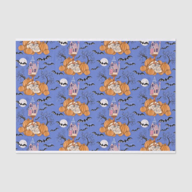 Folhetos de Halloween, abóboras, crânio e papel ti (Frente )