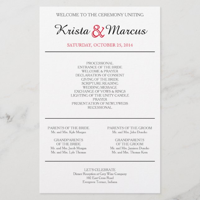 Folhetos Simples de Programas de Casamento de Silh (Frente)