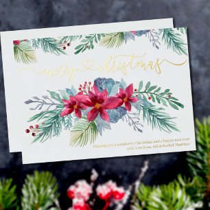 Foliage de inverno Poinsettia Watercolor Garland D