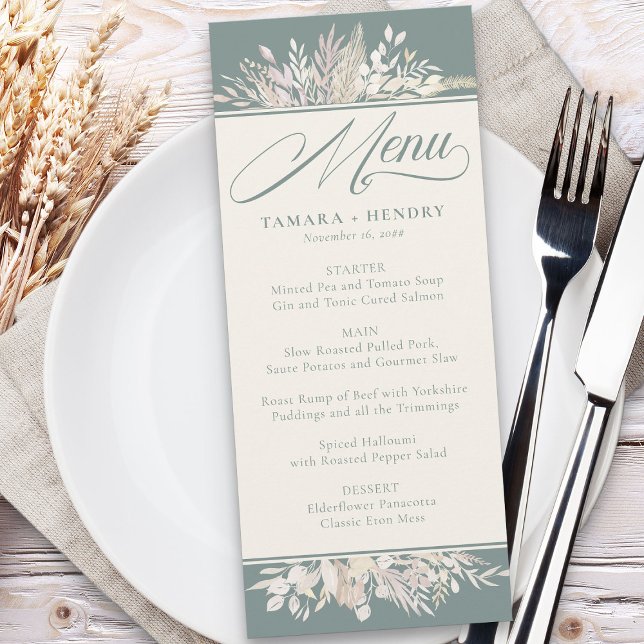 Foliage Duet Sage Menu Botânico Verde (Sage Green Elegant Wedding Menu - Foliage Duet wedding collection)