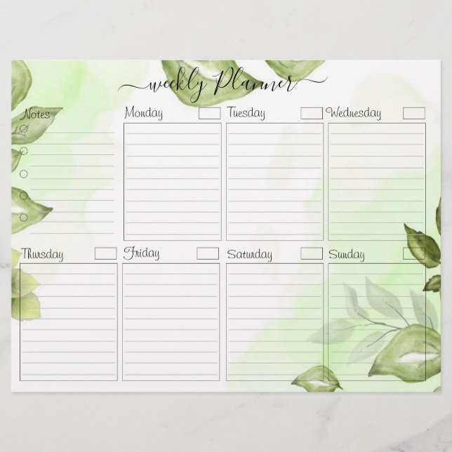 Foliage Elegant Weekly Planner To Do Card Flyer (Frente)