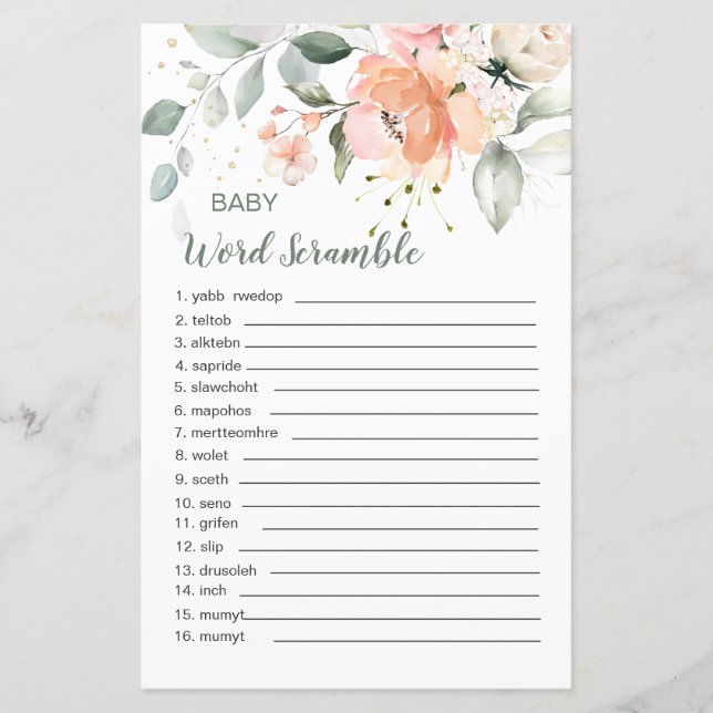 Foliage Floral Baby Word Scramble Paper Foliage (Frente)