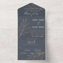 Foliage Leaf Line Art Charcarbont, Cream & Pink Bo