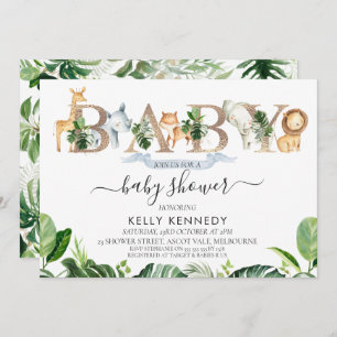 Foliage Safari Animal Word Chá de fraldas Convite