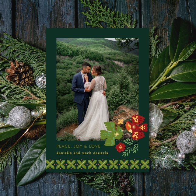 Folk Art Birds Cartão de Férias (Criador carregado)