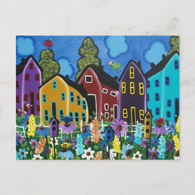 Folk ART Busy Bey de LORI EVERETT cartão postal (Frente)