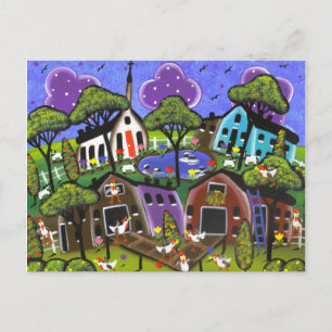 Folk ART Chicken Flock by LORI EVERETT cartão post
