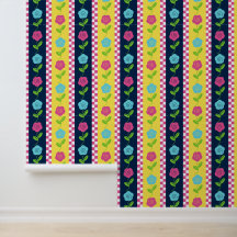 Folk Art Floral Listra Xadrez - Amarelo Azul-Marin