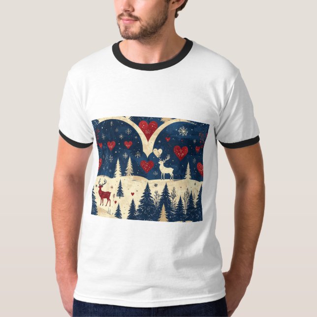 Folk-Art Reindeer Pattern T-shirt (Frente)