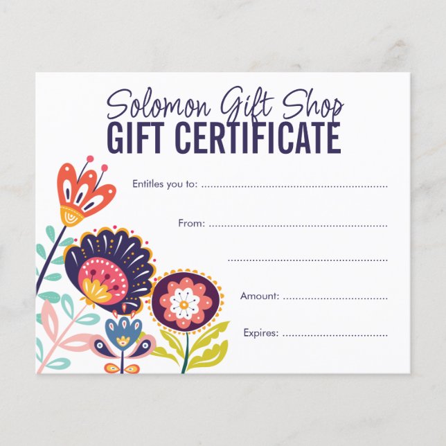 Folk Art Store Shop Gift Voucher Certificate (Frente)