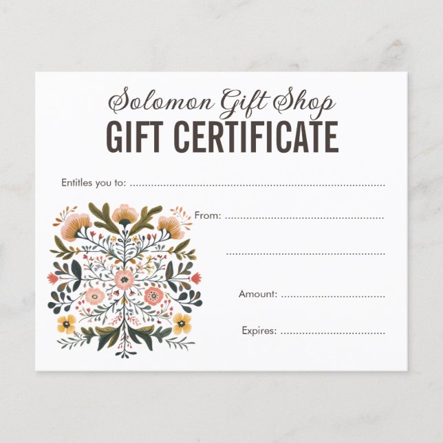 Folk Art Store Shop Gift Voucher Certificate (Frente)