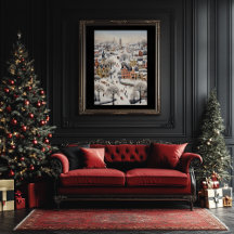 Folk Art Style Winter Scene Poster