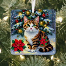 Folk Art Tabby Cat and Custom Message Christmas