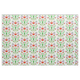 Folk Art Tulip and Birds Tecido