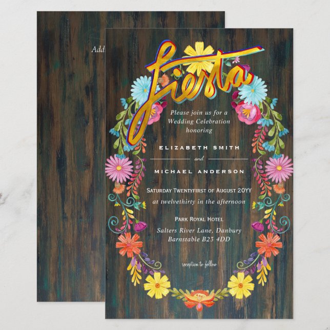 Folkart Flower Fiesta Convite De Casamento Boda (Frente/Verso)