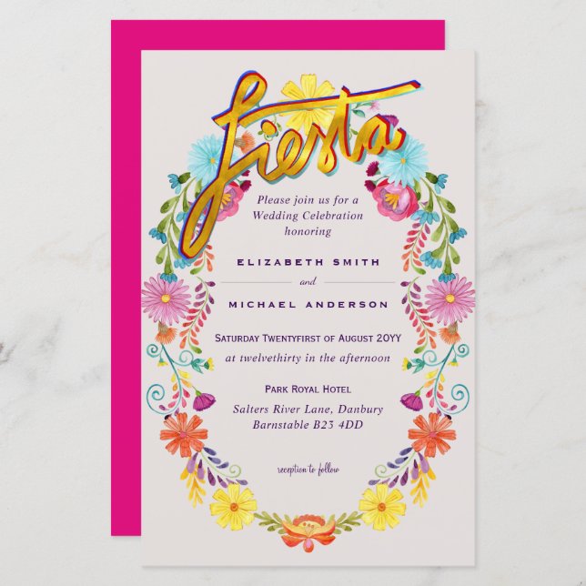 Folkart Flower Fiesta Convite De Casamento Boda (Frente/Verso)