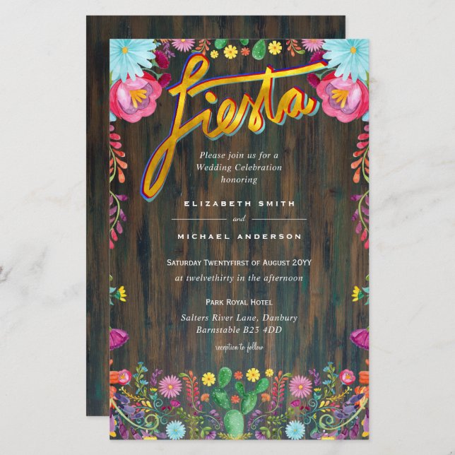 Folkart Flower Fiesta Convite De Casamento Boda (Frente/Verso)