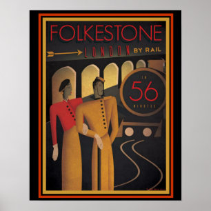 Folkestone London by Rail  Art Deco Poster 16 x 20
