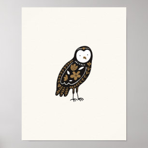 Folklore Owl Nursery Impressão Bird Poster