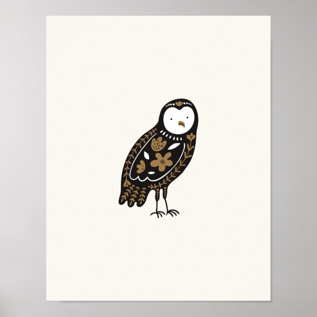 Folklore Owl Nursery Impressão Bird Poster (Frente)