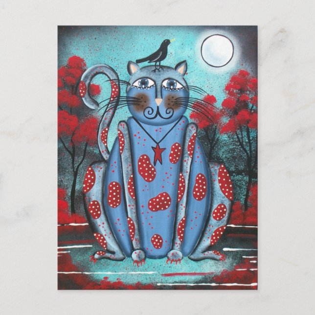 Folt ART Blue Cat by LORI EVERETT cartão postal (Frente)