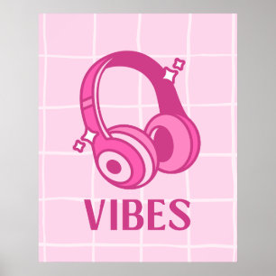 Fones de Ouvido Pink Vibes Estética Poster 24"x30"