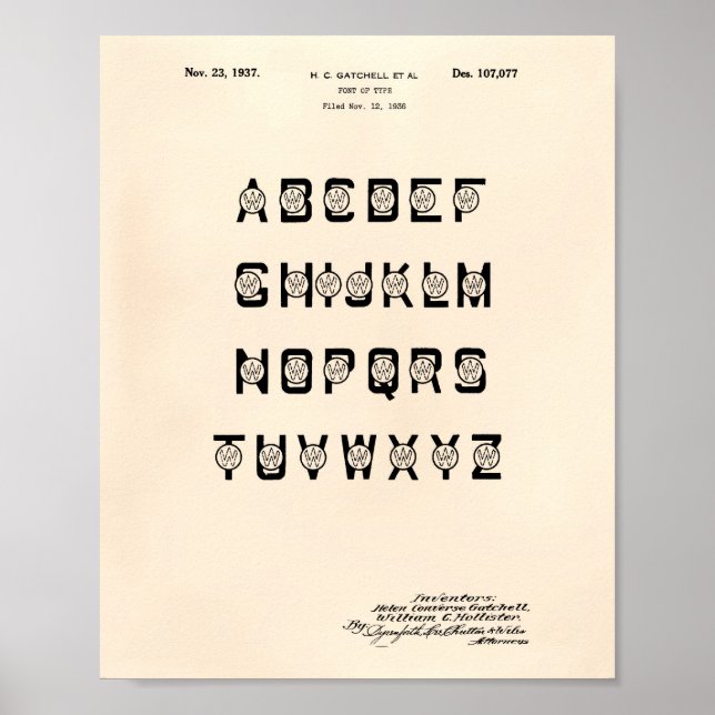 Font 1937 Patent Art Old Peper Poster (Frente)