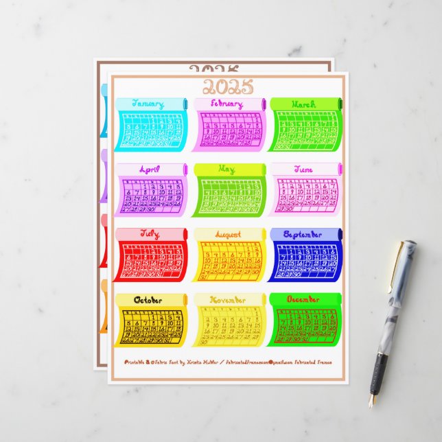 Fonte do Tecido de Bolsa de Calendário 2025 12 Mes (Frente/Verso In Situ)