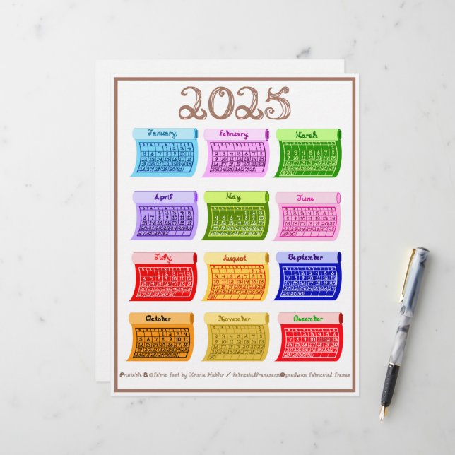 Fonte do Tecido de Bolt de Calendário 2025 12 Mese (Frente/Verso In Situ)