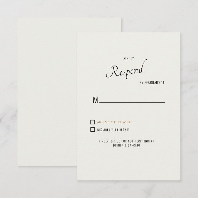 Fonte Moderna Creme Preto Casamento RSVP (Frente/Verso)