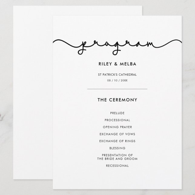 Fonte simples e fofa para programa de casamento (Frente/Verso)