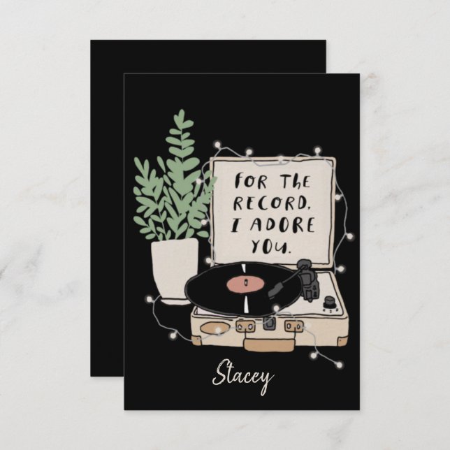 For the Record, I Adore You Valentine Card (Frente/Verso)