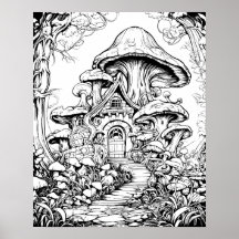 Forest Fairy House Fantasy Coloring Poster