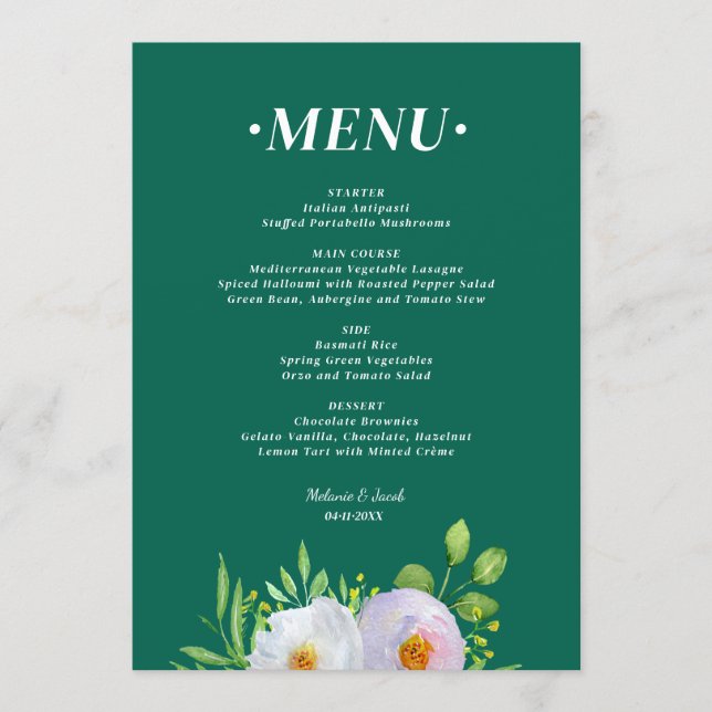Forest Green Floral Printable Wedding menu  (Frente)