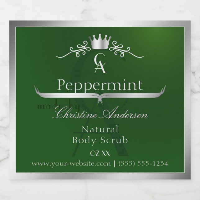 Forest Green Product Label Silver Frame Monogram (Rótulo Único)