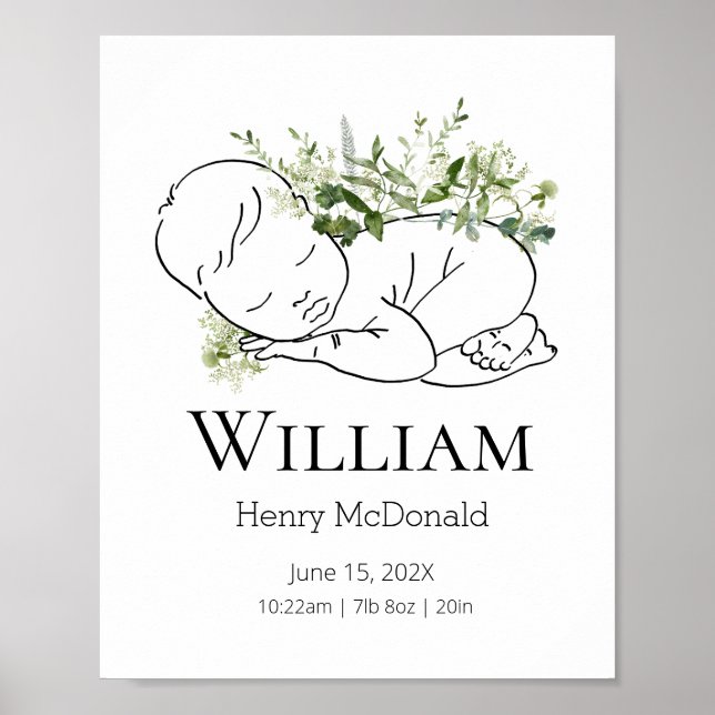 Forest Greenery Baby Stats Poster (Frente)