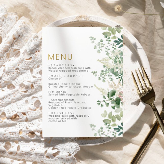 Forest Greenery Leves Menu Floral de Casamento (Criador carregado)