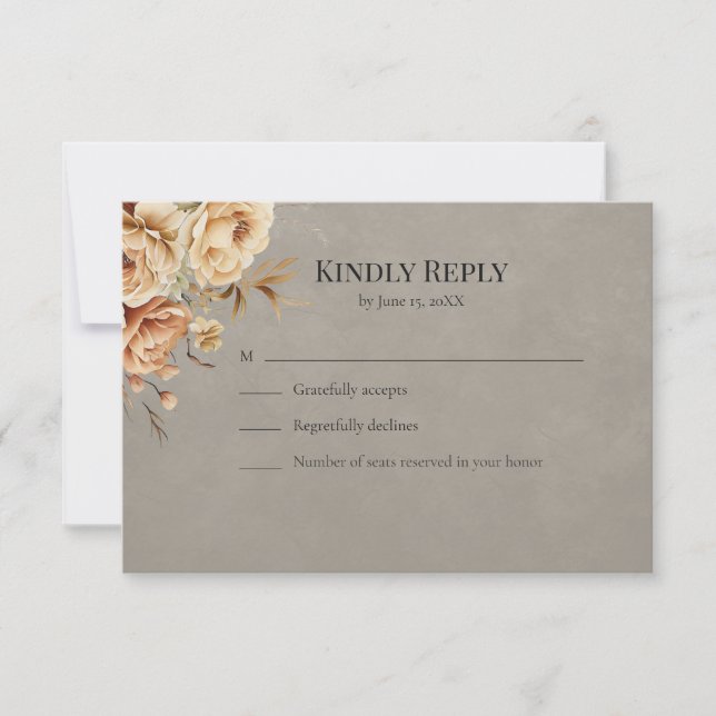 Forest Witch Black Floral Wedding RSVP Card (Frente)