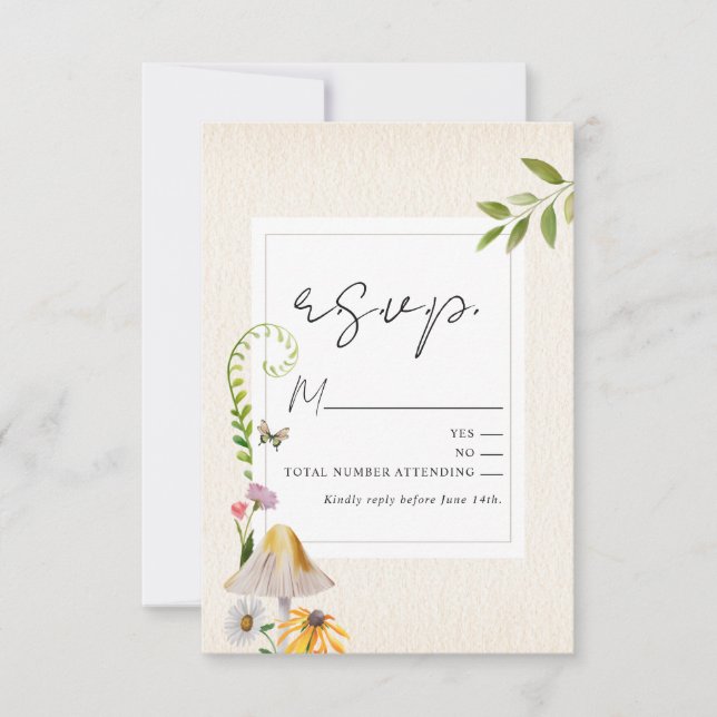 Forest Woodland Floral Mushroom Weding RSVP (Frente)