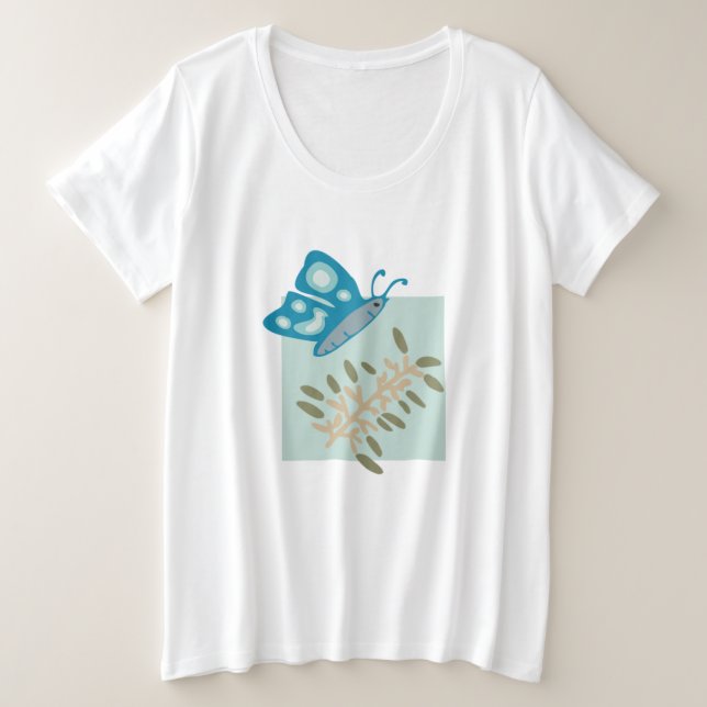 Forma Abstrato moderna com T-Shirt Blue Butterfly (Frente do Design)