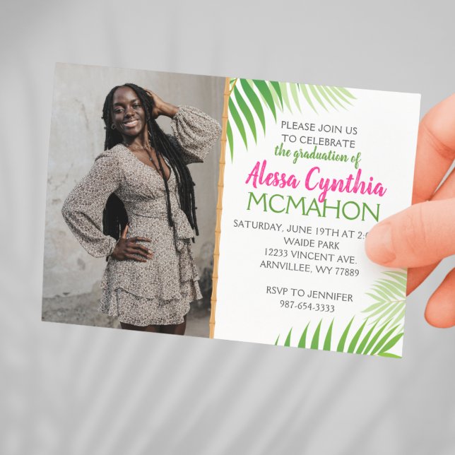 Formação Tropical de Luau 2 Convite Fotográfico (Tropical Luau Graduation 2 Photo Invitation. Available Printed with envelopes or Digital Download)